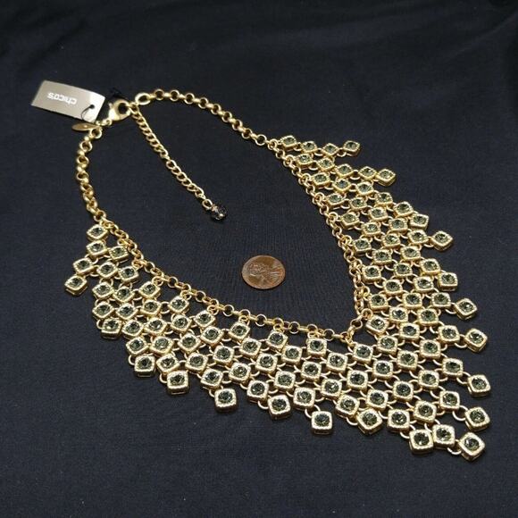 Beautiful Chico's CZ Faux Hematite Rhinestone Gold Necklace, Collar Style, 20 In - Picture 4 of 16